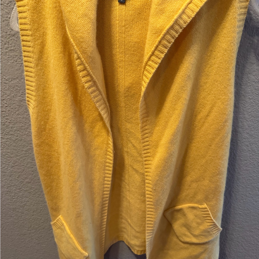 Pure Amici 100% Cashmere Hooded Open Vest Size Small Yellow Euc